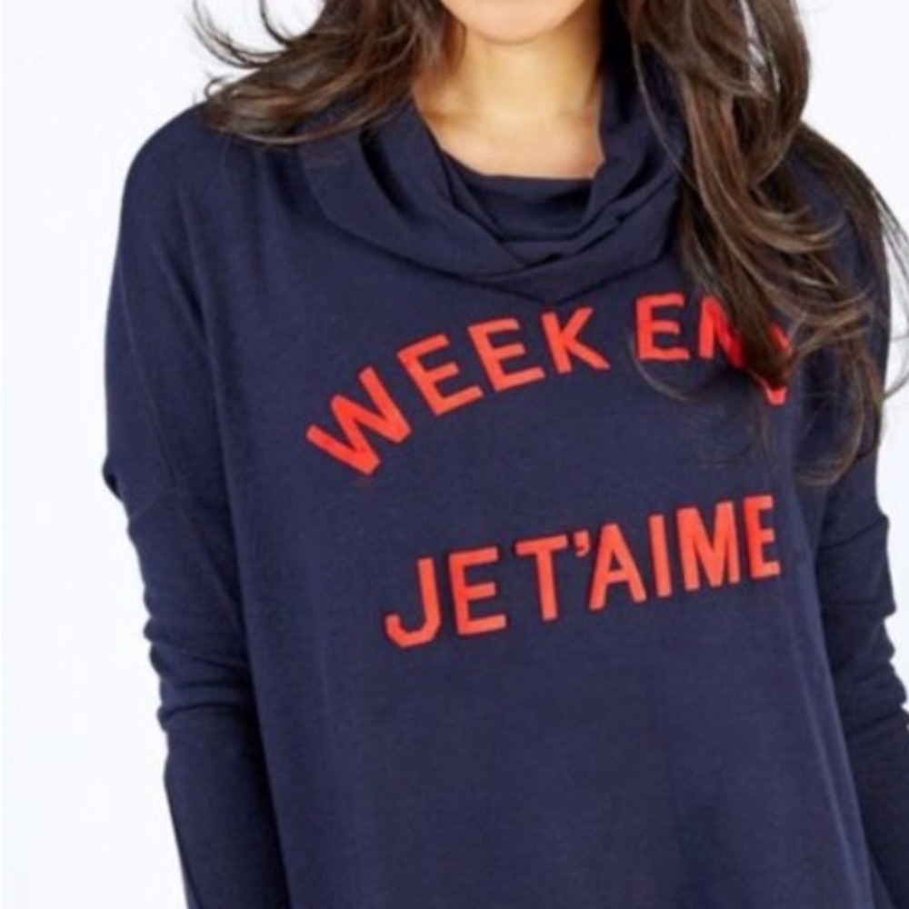 Sundry Blue Cowl Neck Hoodie with Red Print